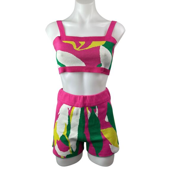 Women's Multicolor Printed Sleeveless Crop Tank Top & Mini Shorts Matching Set S - Picture 1 of 6